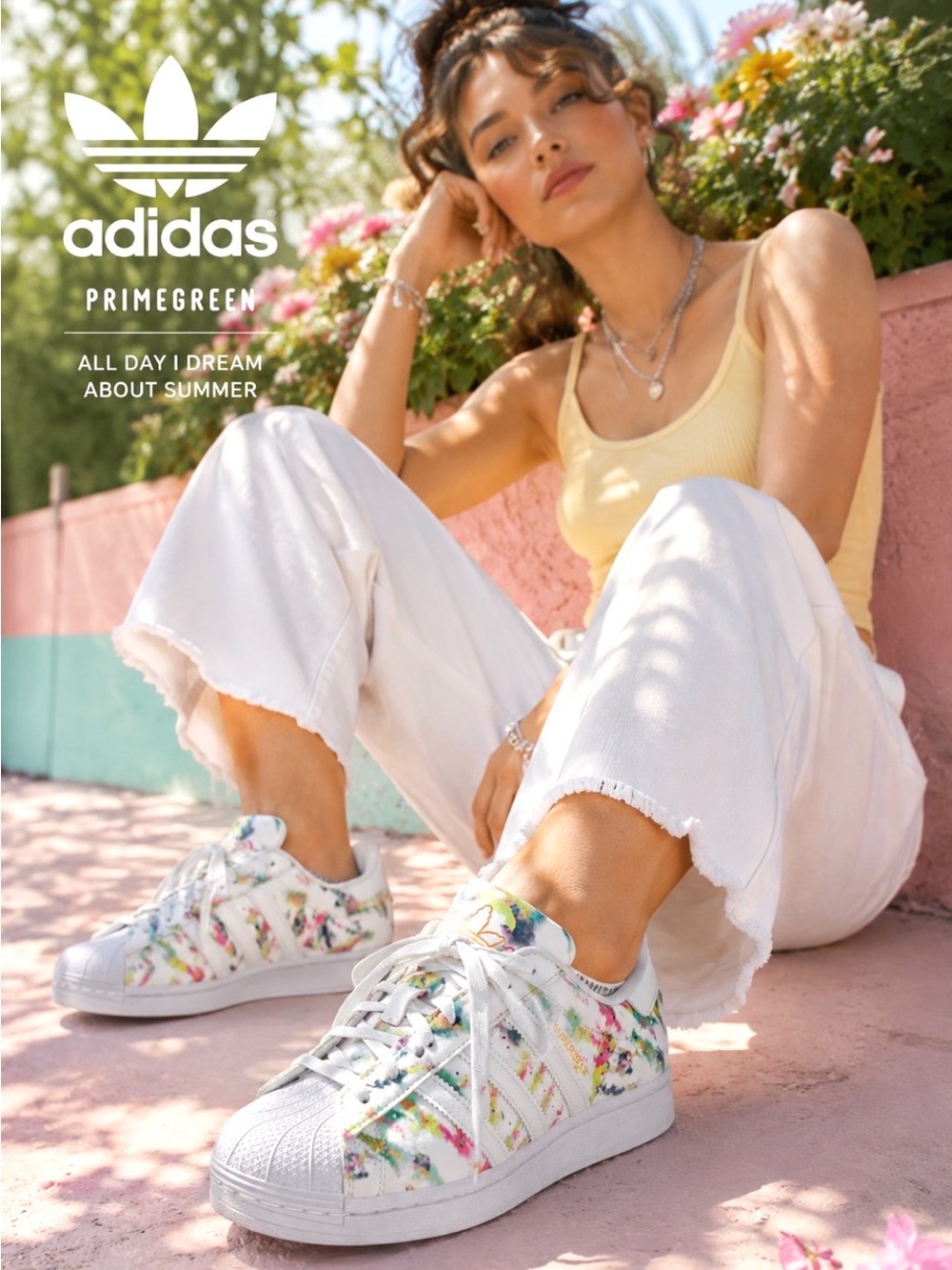 Adidas Superstar Primegreen Floral Print Sneakers White Multicolor Wms Sz 8.5